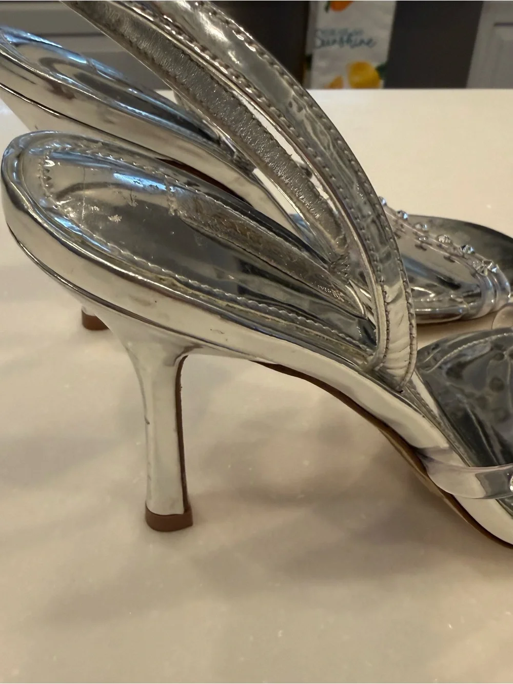 LARROUDE Annie Sandals Silver Swarovski Crystals Slingback Heels Sz 6.5 NEW